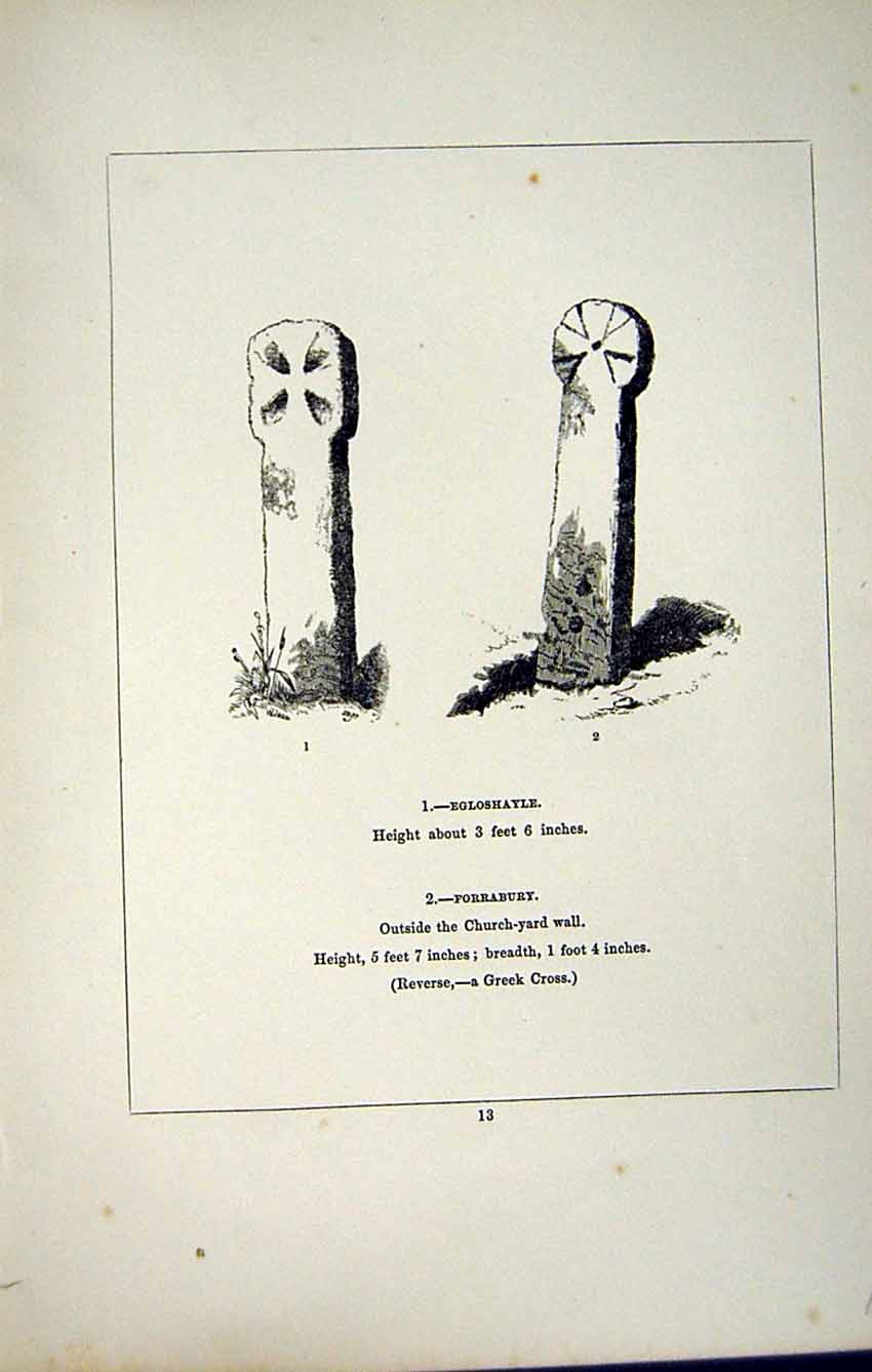 Old Antique Print *2730 C1858 Cornwall Cross Egloshayle Forrabury England