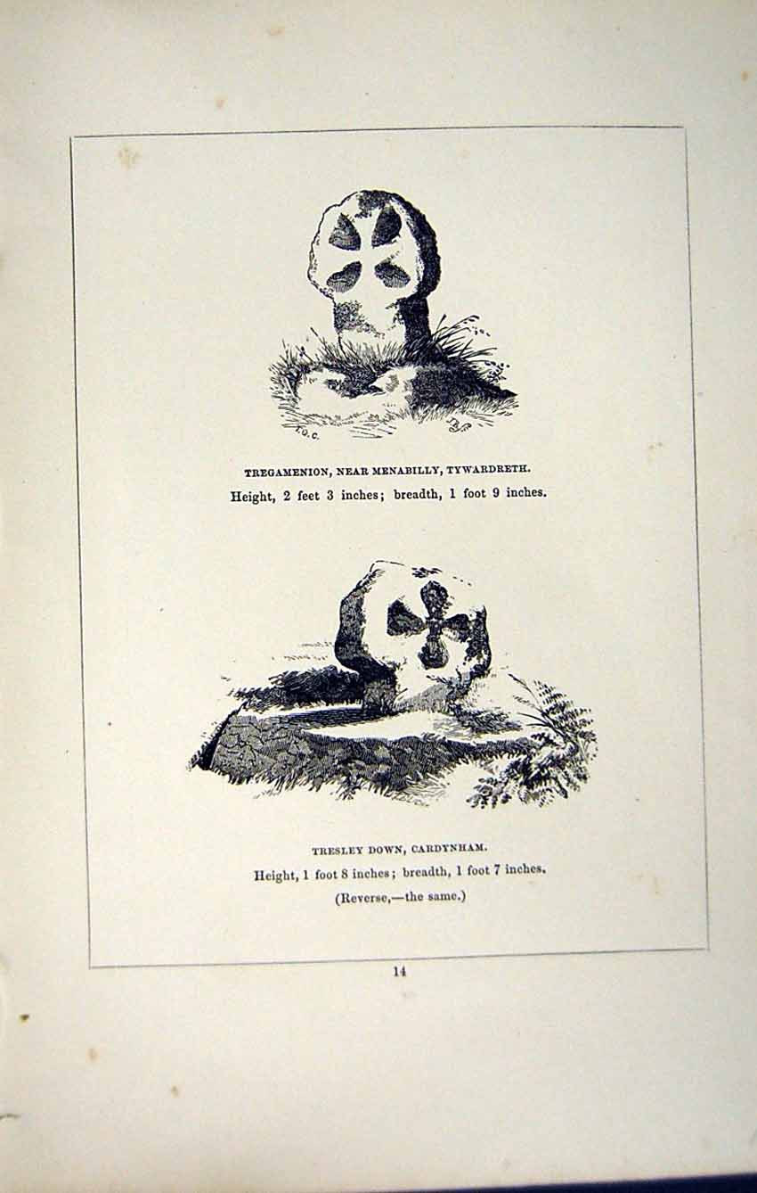 Antique Old Print *2731 C1858 Cross Tregamenion Tywardreth Cardynham Cornwall