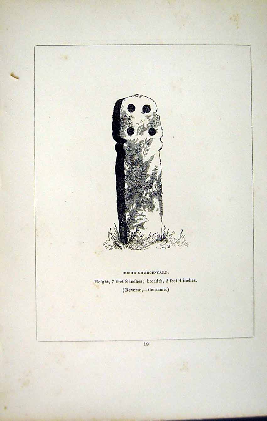Antique Old Print *2735 C1858 Cross Roche Churchyard Cornwall England Blight