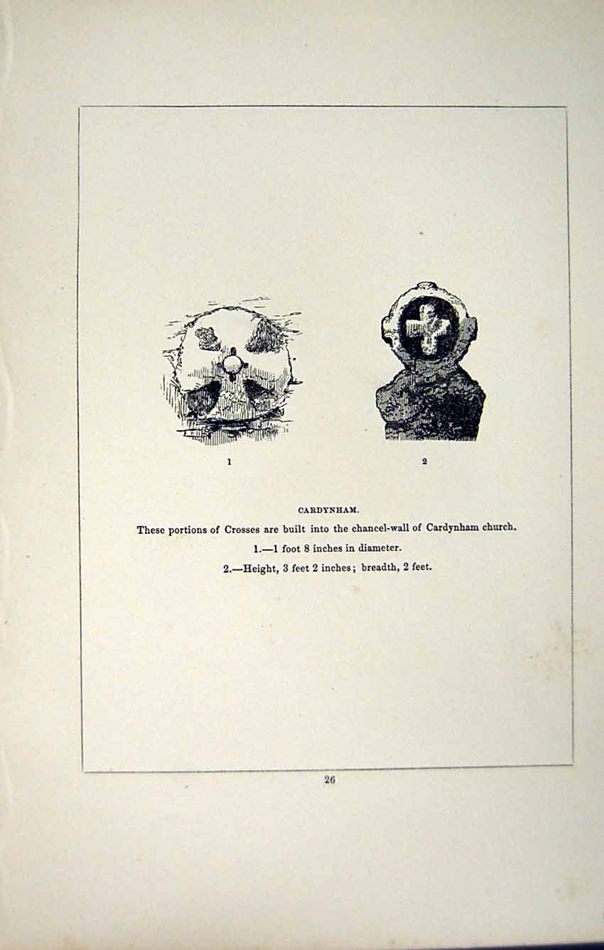 Antique Old Print *2741 C1858 Cornwall Cross Cardynham Church England Blight