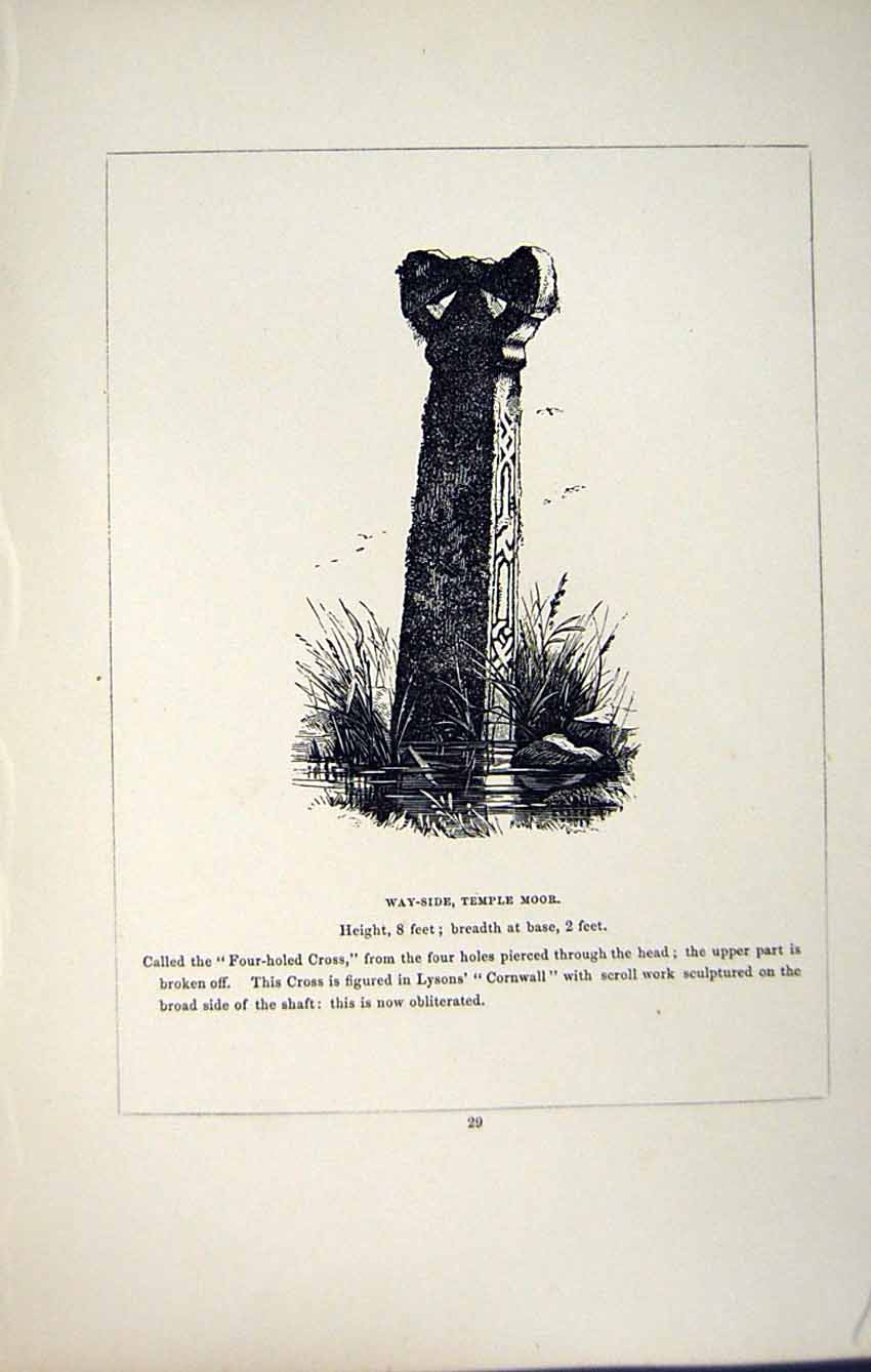 Old Antique Print *2743 C1858 Cross Way-Side Temple Moor Cornwall England