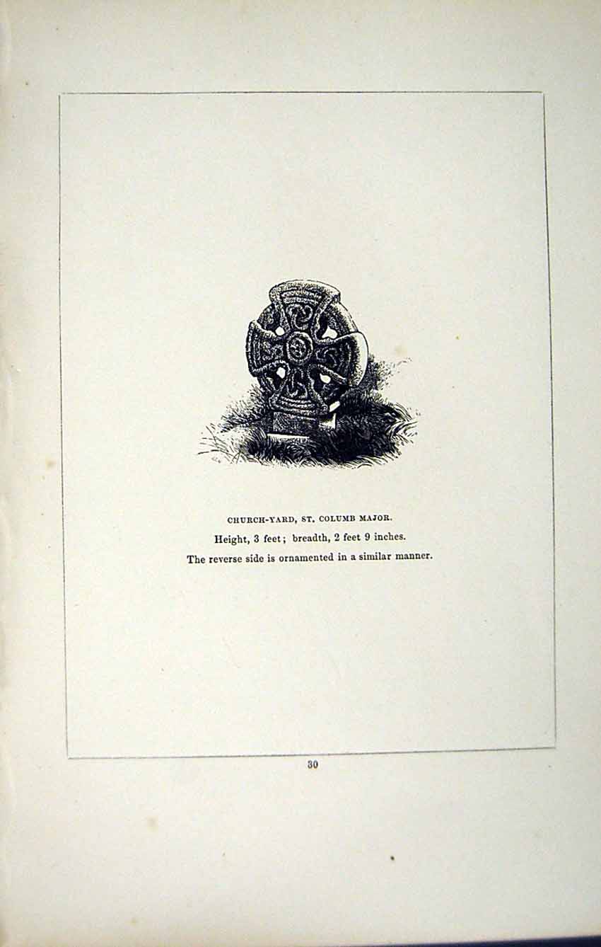 Old Antique Print *2744 C1858 Cross Churchyard St. Columb Major Cornwall