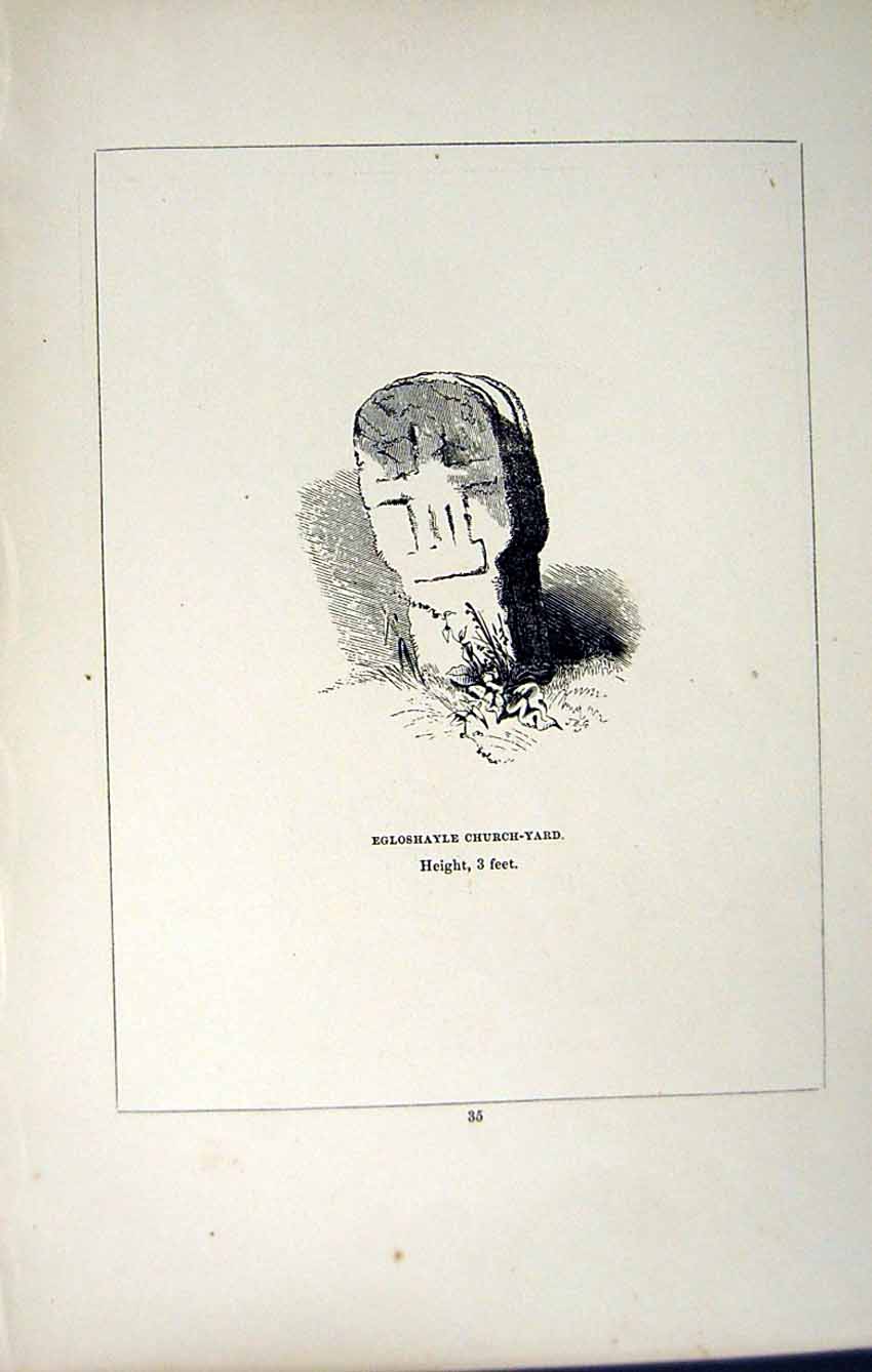 Antique Old Print *2749 C1858 Cross Egloshayle Churchyard Cornwall England