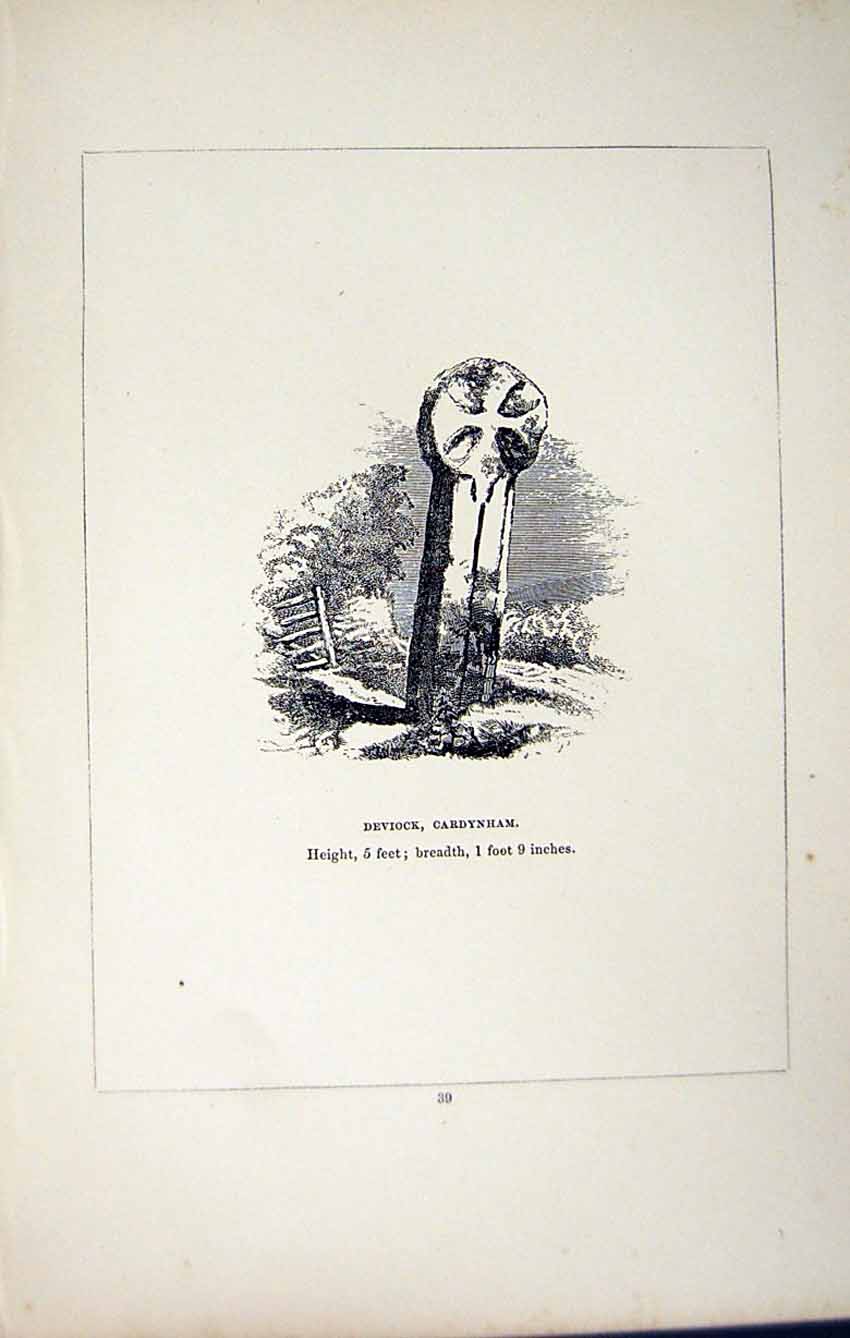 Antique Old Print *2752 C1858 Cross Deviock Cardynham Cornwall England Blight