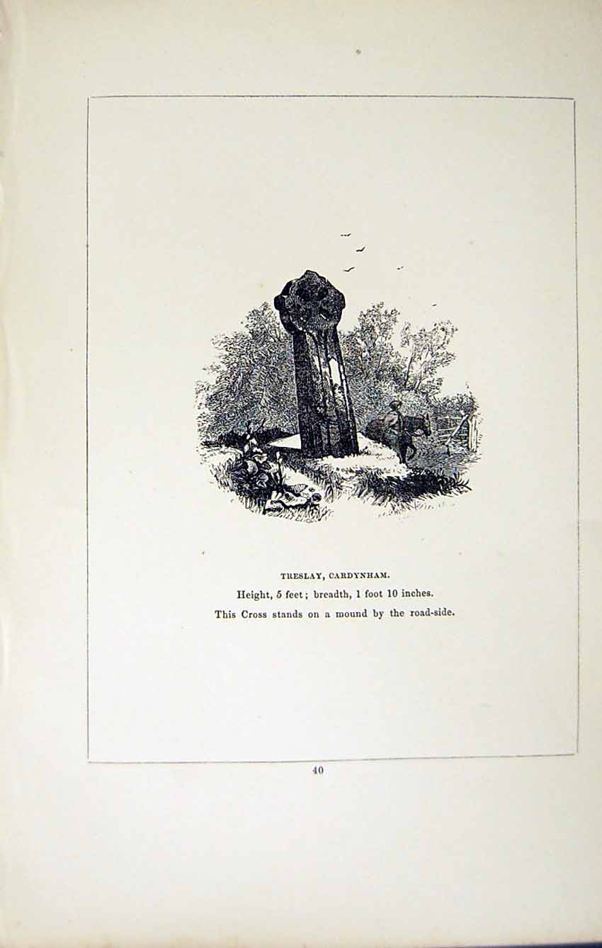 Antique Old Print *2753 C1858 Cross Treslay Cardynham Cornwall England Blight