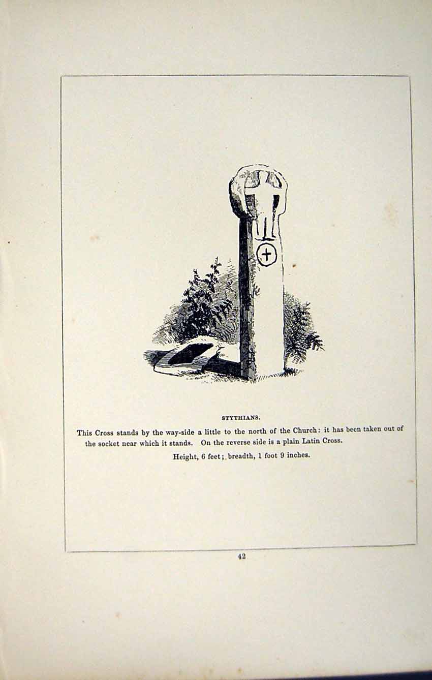 Antique Old Print *2755 C1858 Cross Church Stythians Cornwall England Blight