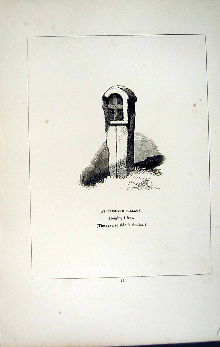 Antique Old Print *2756 C1858 Cross Blisland Village Cornwall England Blight