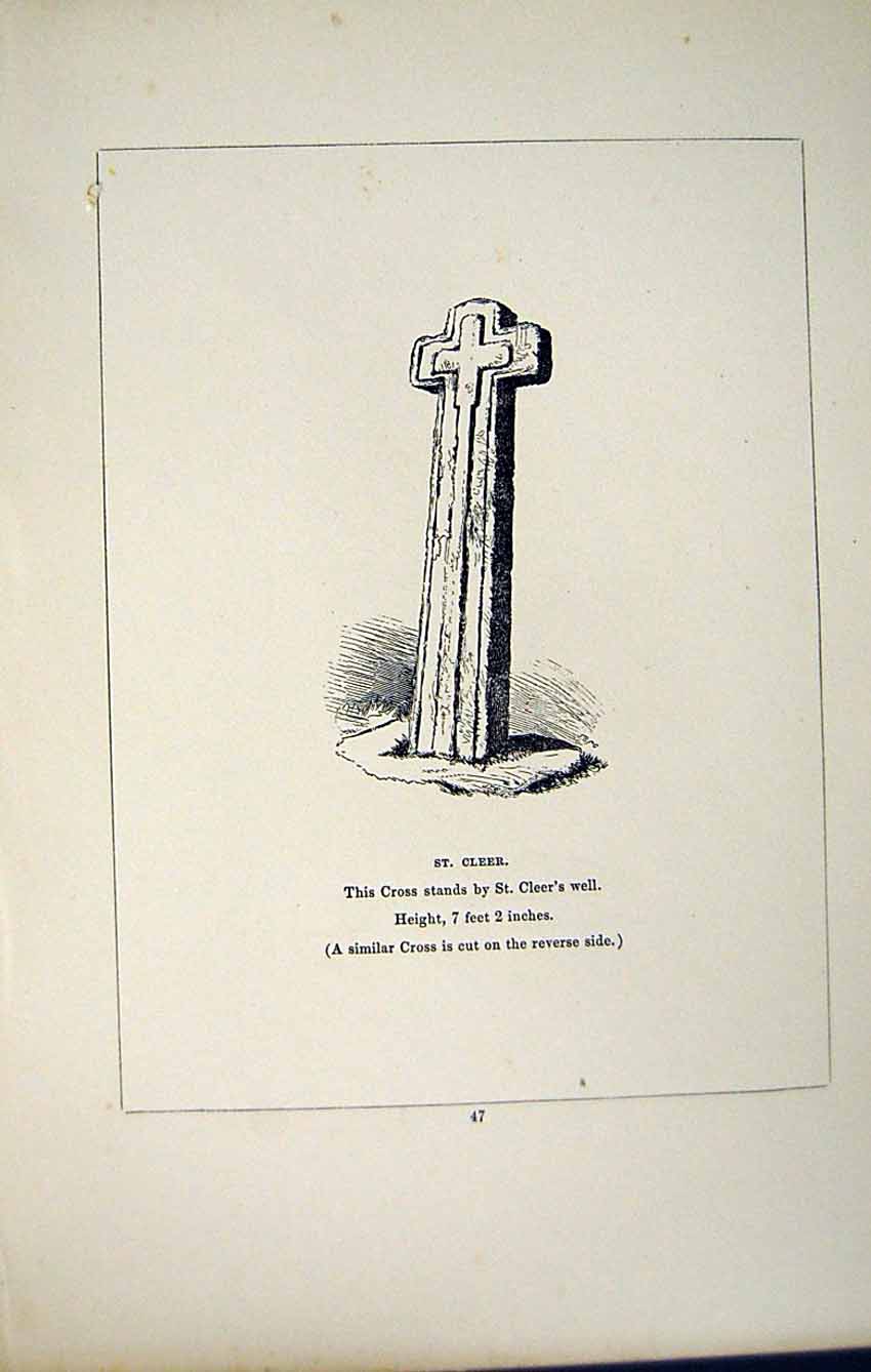 Antique Old Print *2761 C1858 Cross St. Cleer Well Cornwall England Blight
