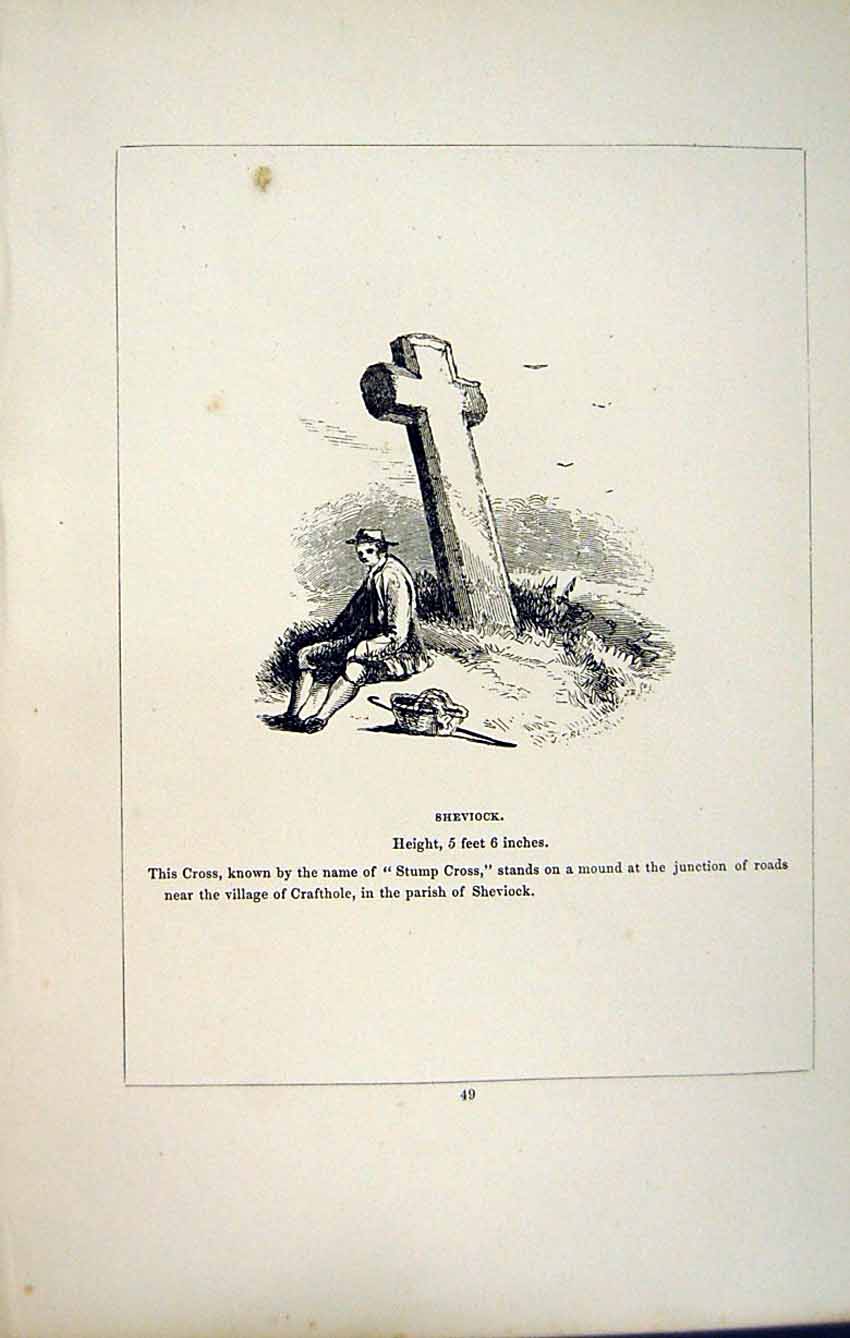 Antique Old Print *2763 C1858 Stump Cross Sheviock Cornwall Crafthole Blight