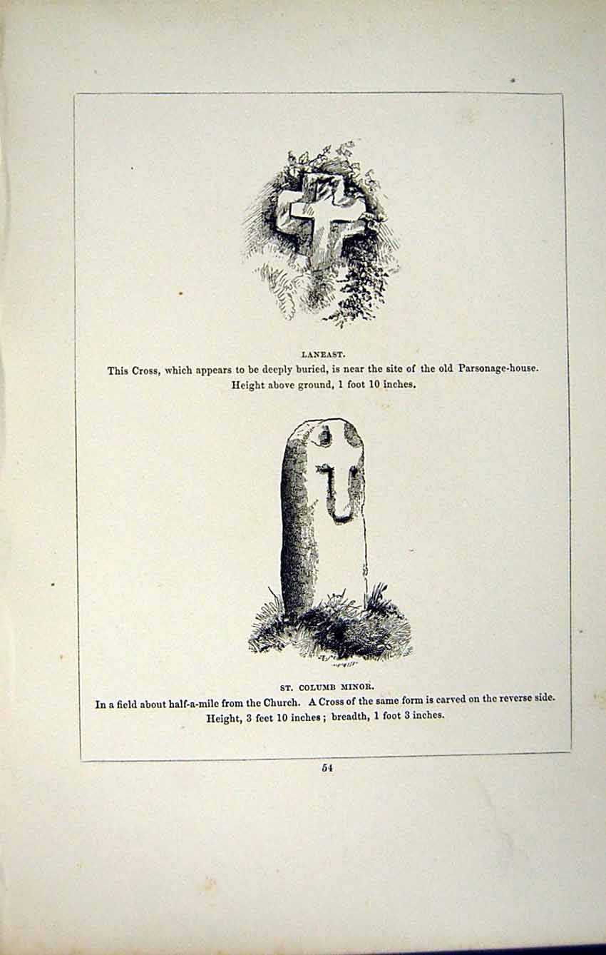 Antique Old Print *2768 C1858 Cross Laneast St. Columb Minor Cornwall England