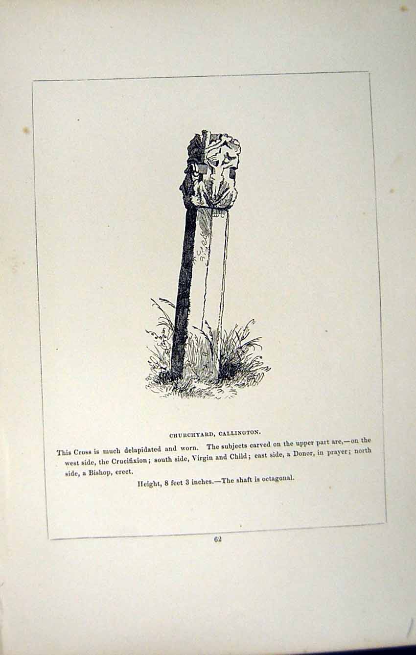 Old Antique Print *2775 C1858 Cornwall Cross Churchyard Callington Blight