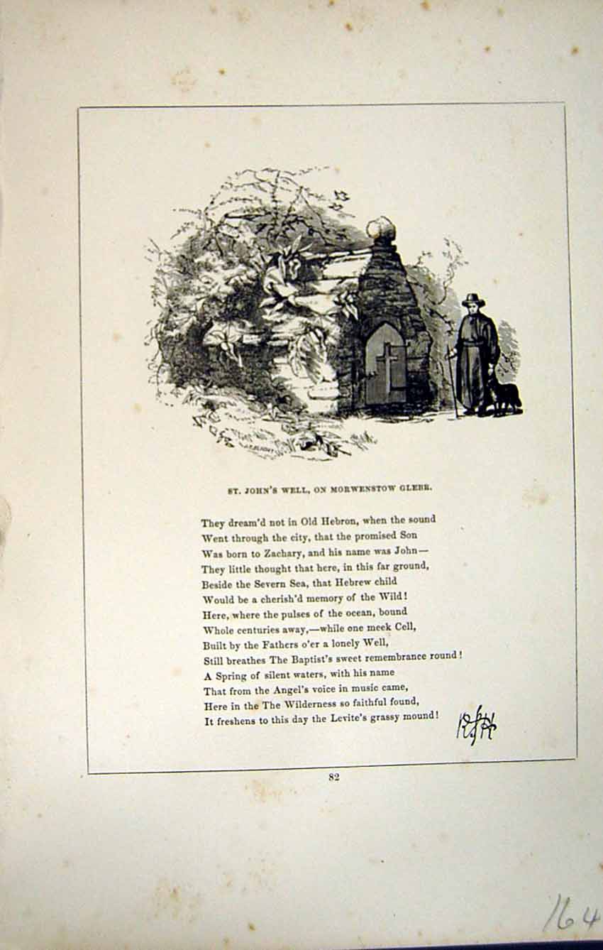 Antique Print *2780 C1858 St. John'S Well Morwenstow Glebe Cornwall Blight