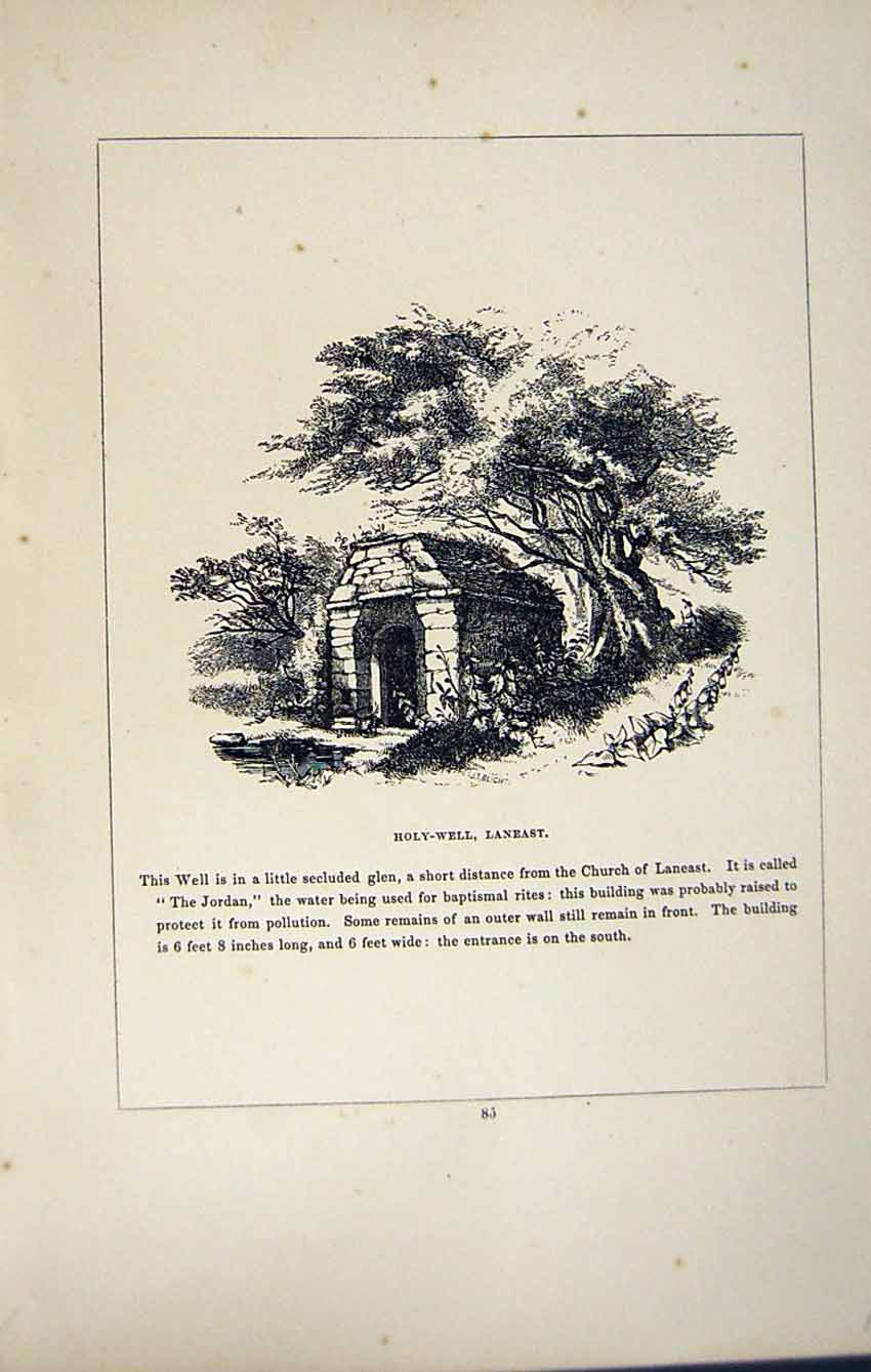Original Old Antique Print *2782 C1858 Holy-Well Laneast Jordan Cornwall Blight