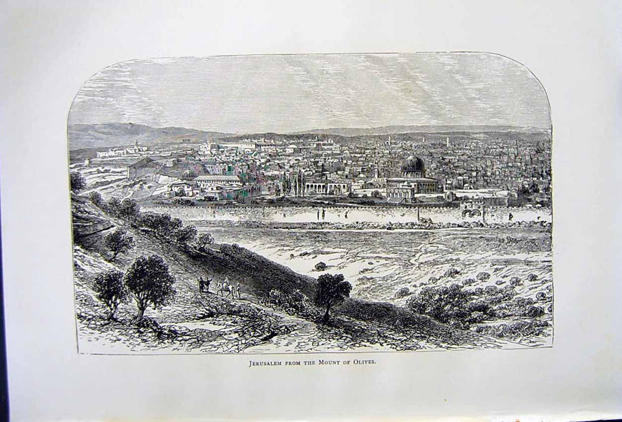 Antique Old Print *2819 C1890 Palestine View Jerusalem Mount Olives Houses