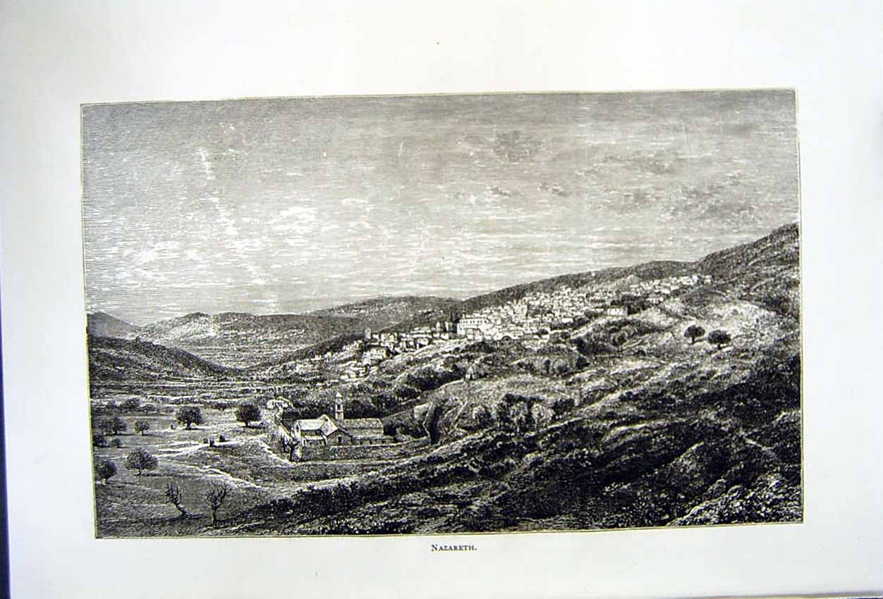 Old Antique Print *2831 C1890 Palestine View Town Nazareth Hills Houses