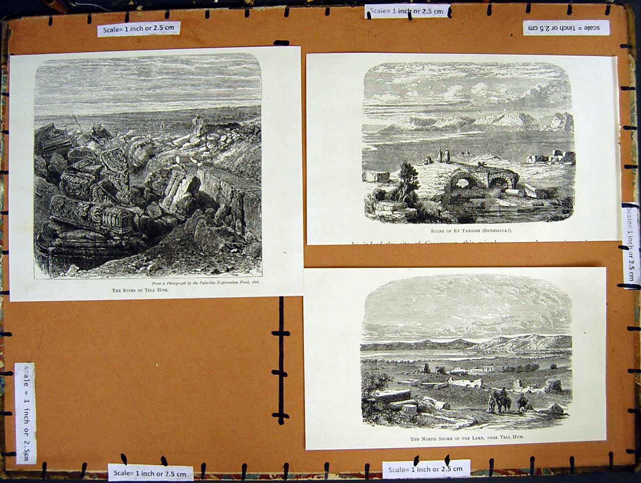 Antique Old Print *2849 C1890 Palestine Ruins Tell Hum Lake Tabigah Bethsaida