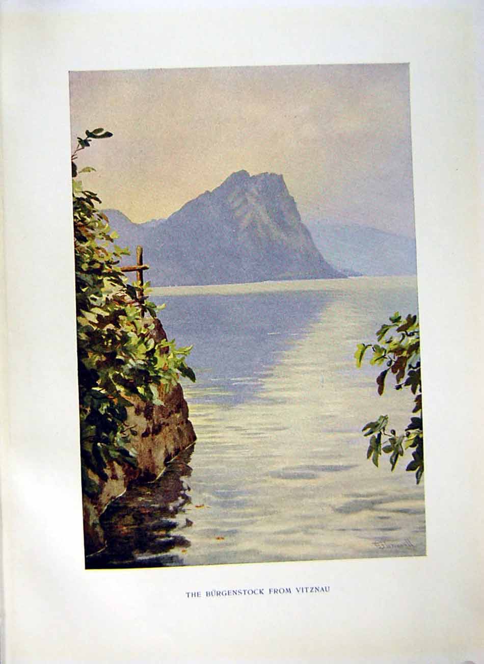 Antique Old Print *2854 C1915 Switzerland Burgenstock Vitznau Lucerne Hills