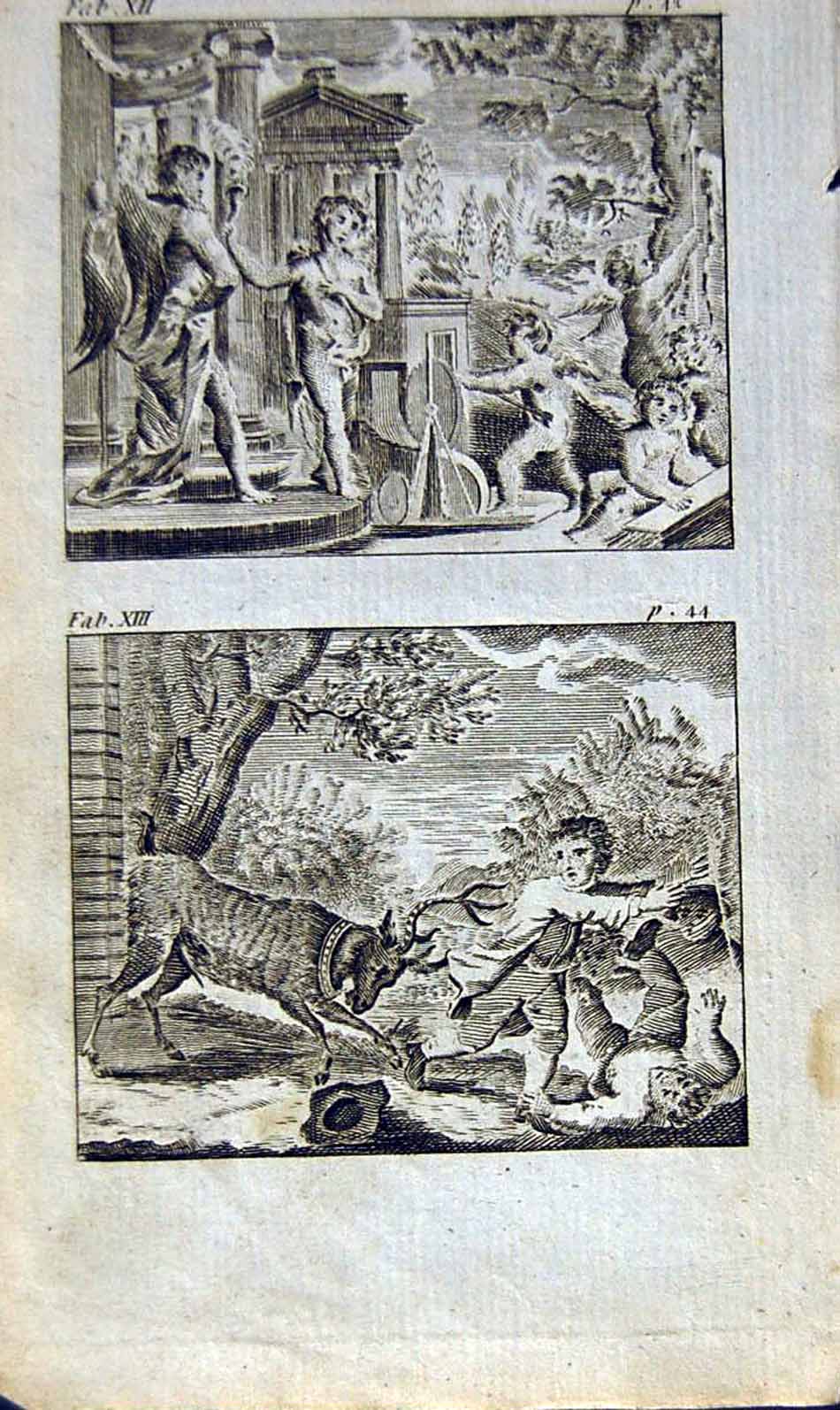 Antique Old Print *2868 1805 Mary Adams Fables Cupid Hymen Phitus Tame Stag