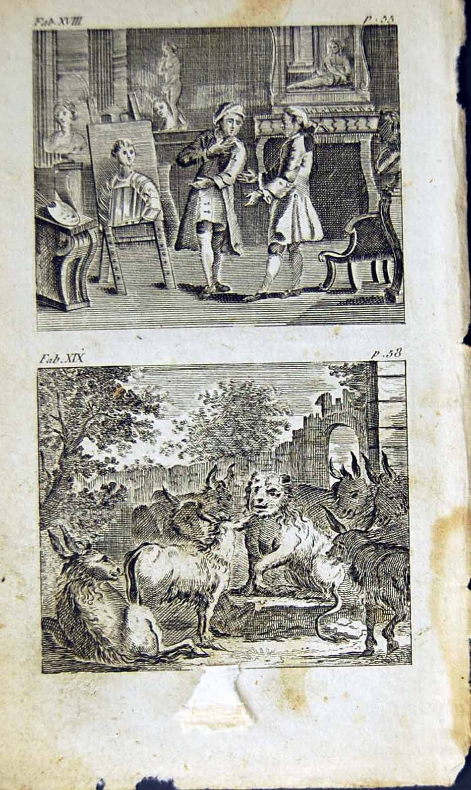 Antique Old Print *2871 1805 Mary Ann Adams Fables Artist Lion Curs Nature