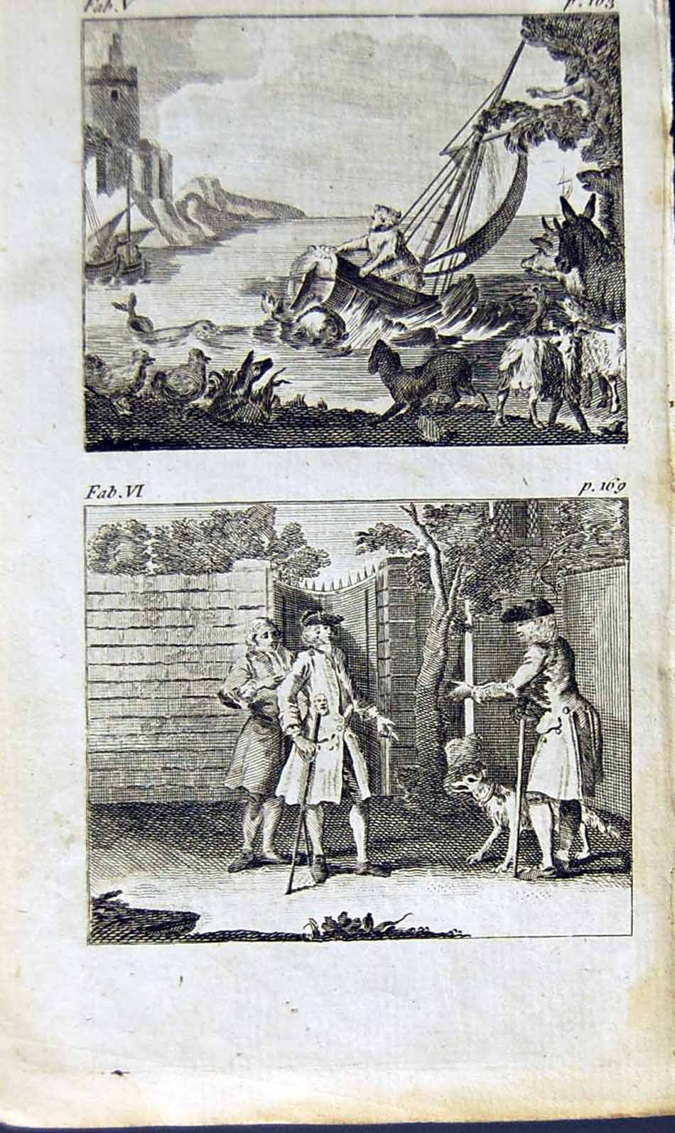 Old Antique Print *2884 1805 Mary Ann Adams Fables Bear Boat Squire Cur