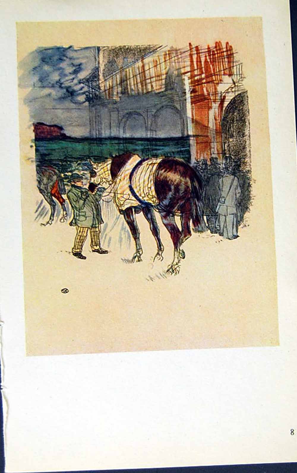 Antique Old Print *2894 Toulouse-Lautrec Marx C1952 Le Paddock Horses Colour
