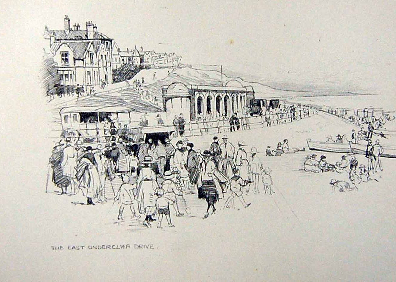 Antique Print *2914 C1920 Bournemouth East Undercliff Drive Woollard Sketch