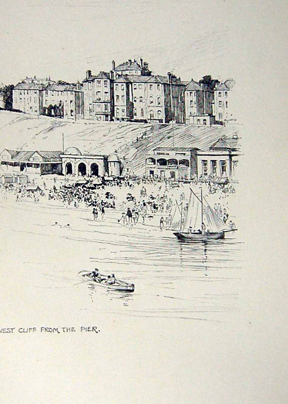 Old Vintage Print *2915 C1920 Bournemouth West Cliff Pier Woollard Sketch