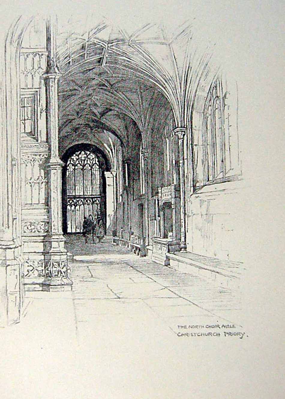 Old Vintage Print *2918 Christchurch Priory Choir Aisle C1920 Bournemouth