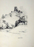 Original Old Vintage Print *2925 C1920 Bournemouth Corfe Castle Sketch Woollard