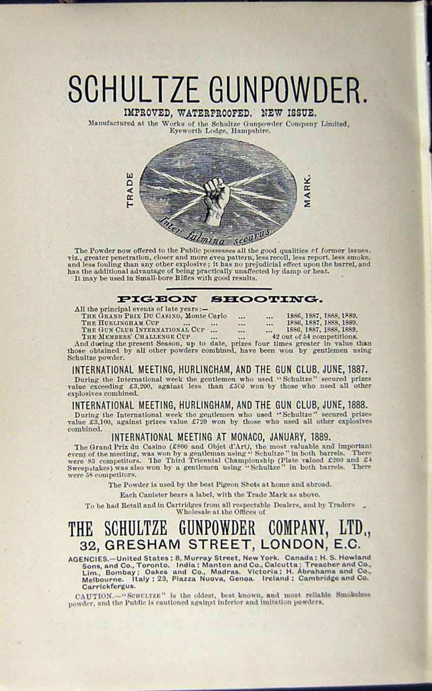 Antique Old Print *2931 1889 Advertisement Shooting Lancaster Gunpowder Farm