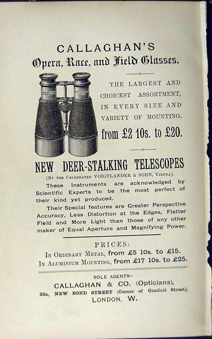 Antique Old Print *2932 1889 Advertisement Shooting Lancaster Field Glasses