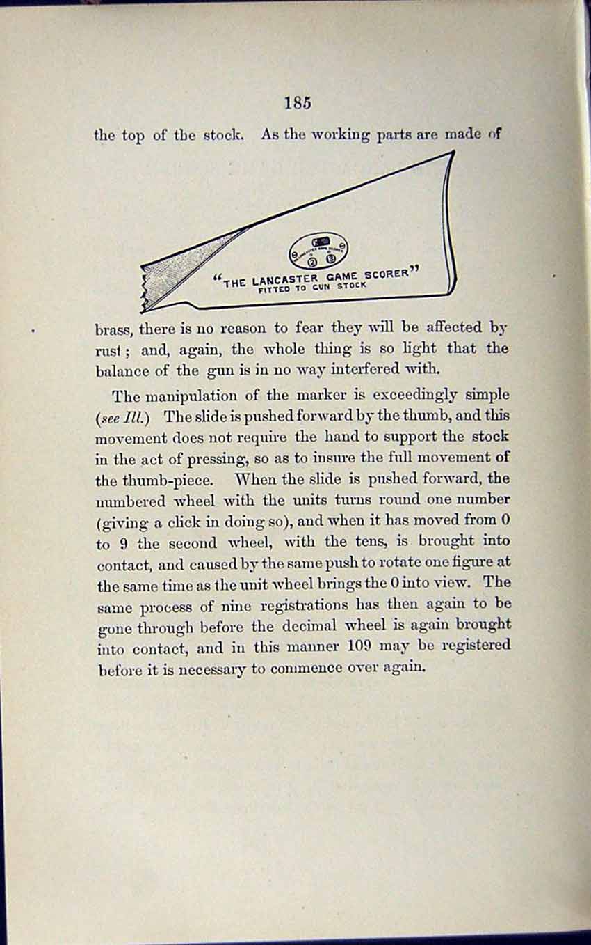 Old Print *2936 1889 Art Shooting Charles Lancaster Advertisment Scorer