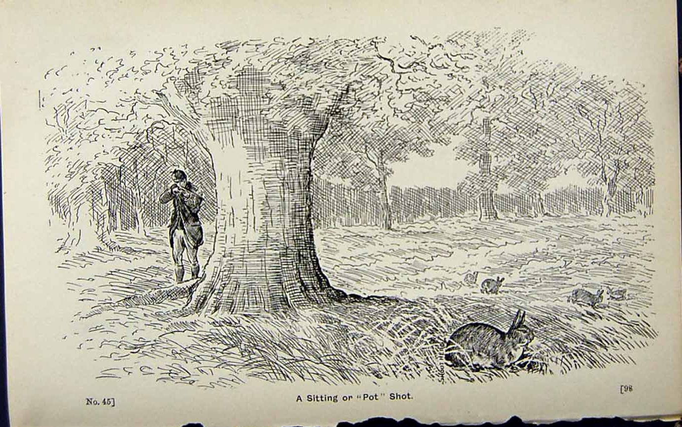 Antique Old Print *2955 1889 Shooting Hare Sport Charles Lancaster Country