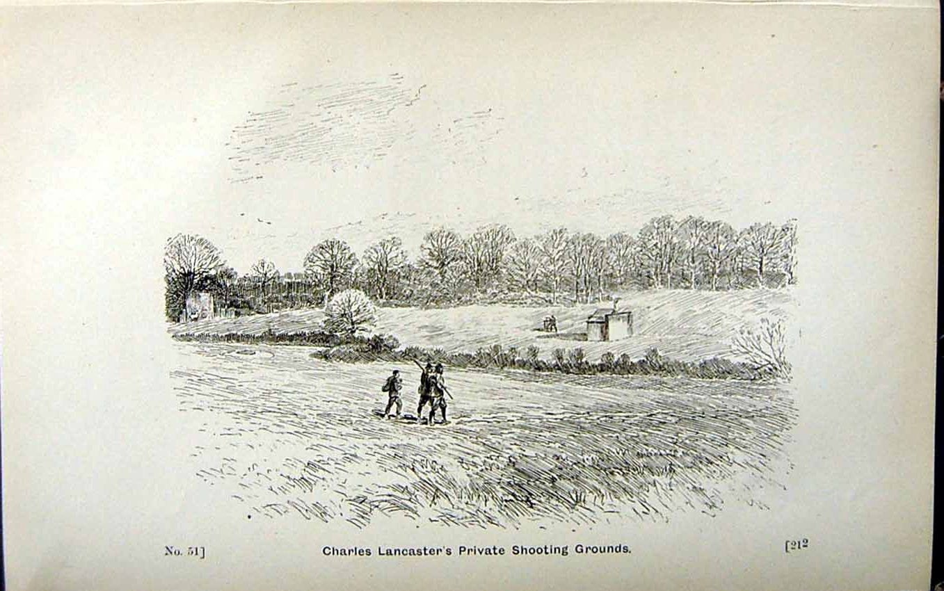 Antique Old Print *2958 1889 Charles Lancaster Private Shooting Ground Sport