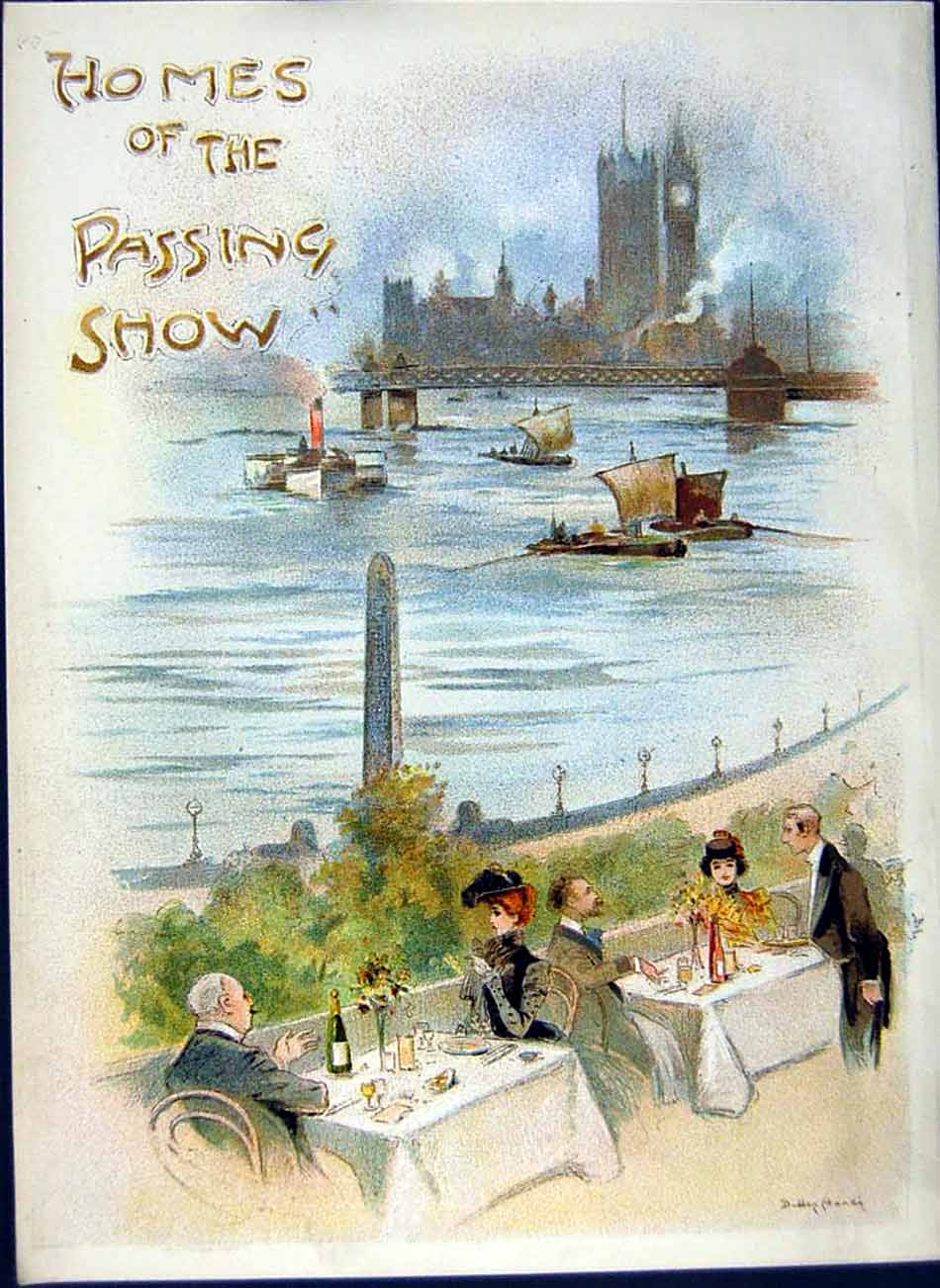 Old Antique Print *2974 1900 Dudley Harvey Colour London Public Dinners