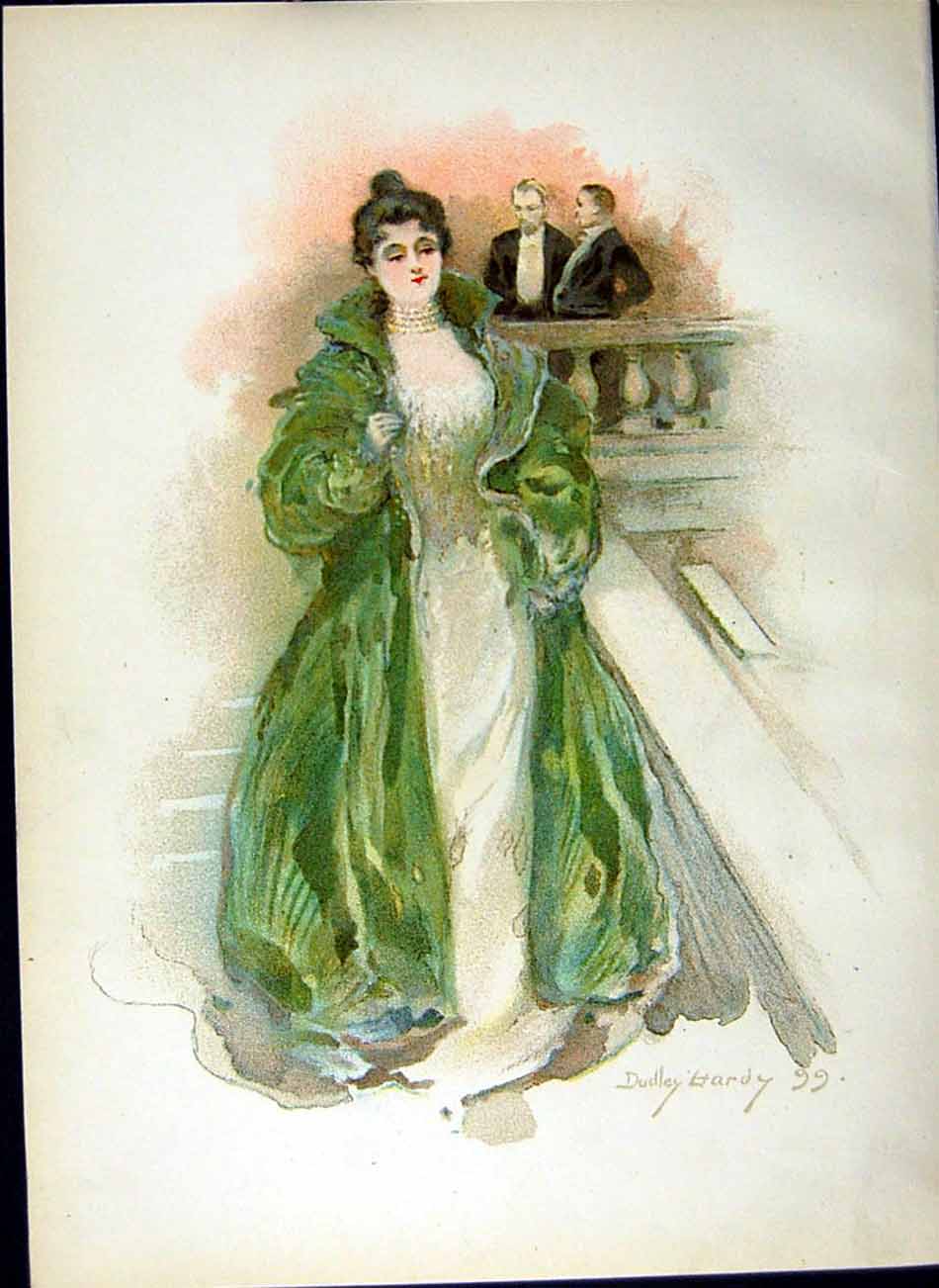 Original Old Antique Print *2978 1900 Dudley Hardey Colour Beautiful Lady Woman