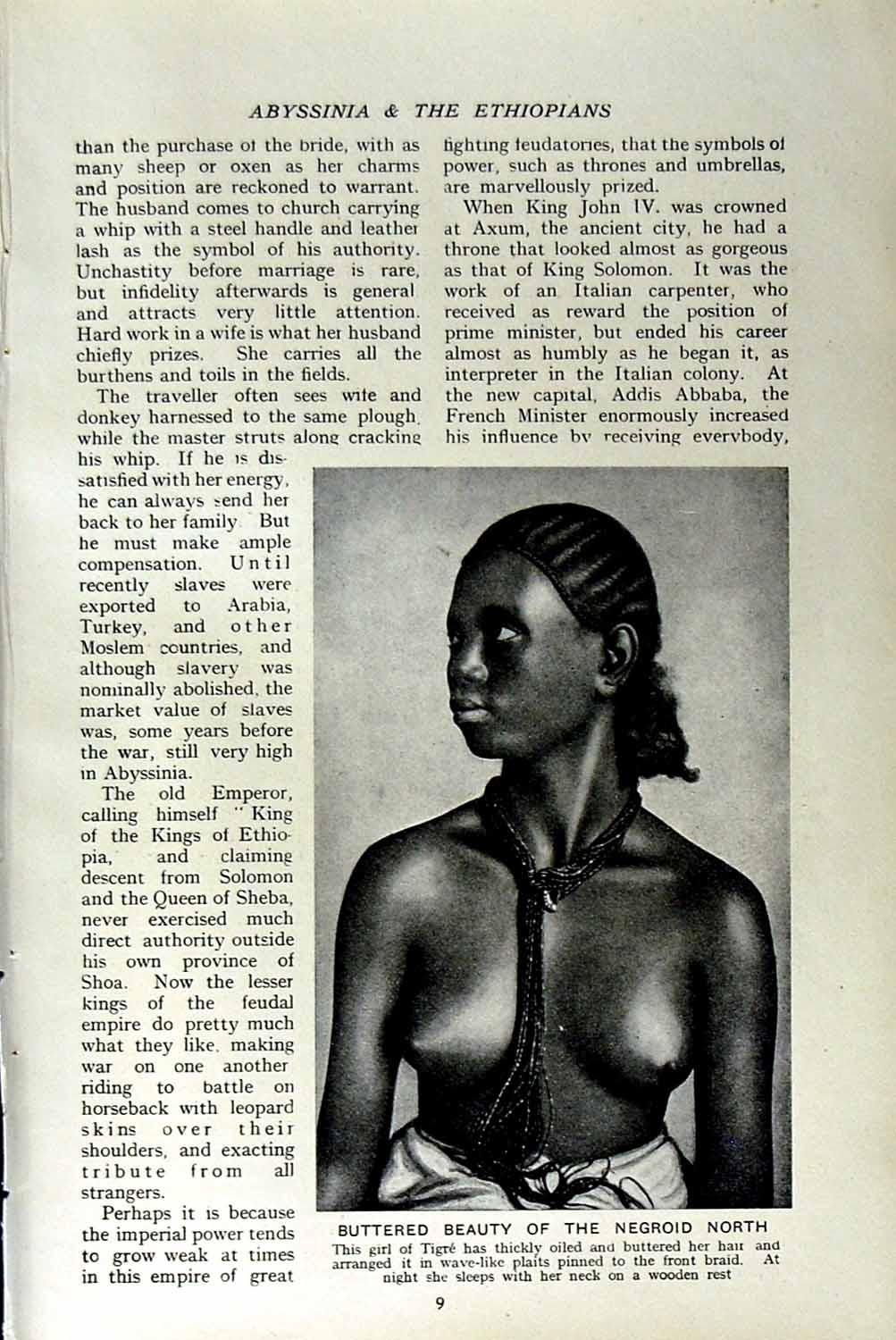 Original Old Vintage Print C1920 Girl Tigre Butteres Negroid Abuna Addis Abbaba