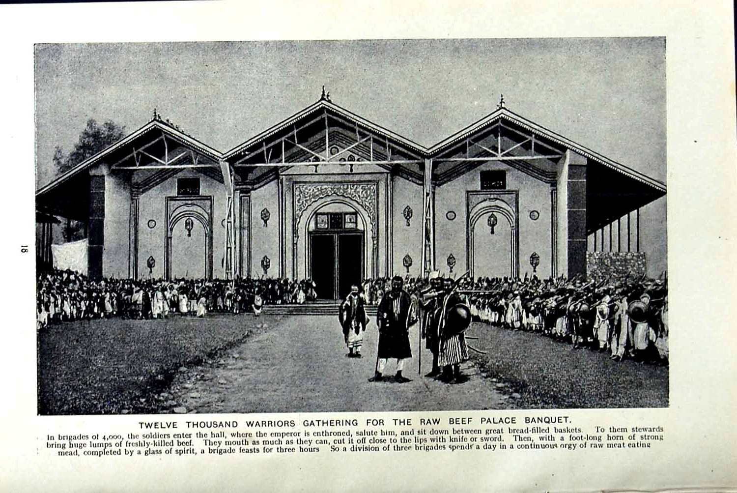 Original Old Vintage Print C1920 Warriors Raw Beef Palace Banquet Abyssinian