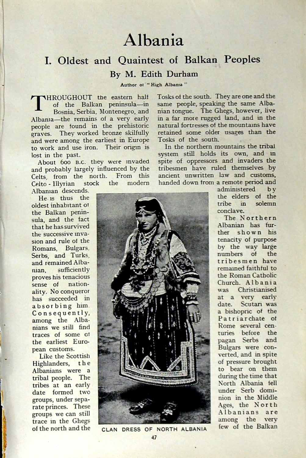 Original Old Vintage Print C1920 Albania Clan Dress Fighting-Men Moslem Balkans