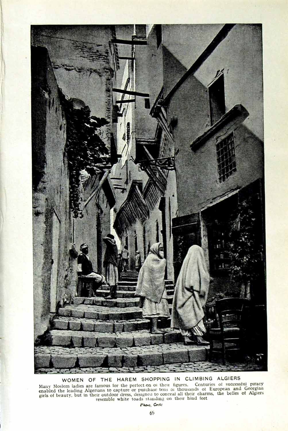Original Old Vintage Print C1920 Women Harem Algiers Moslem Spahi Calvalryman