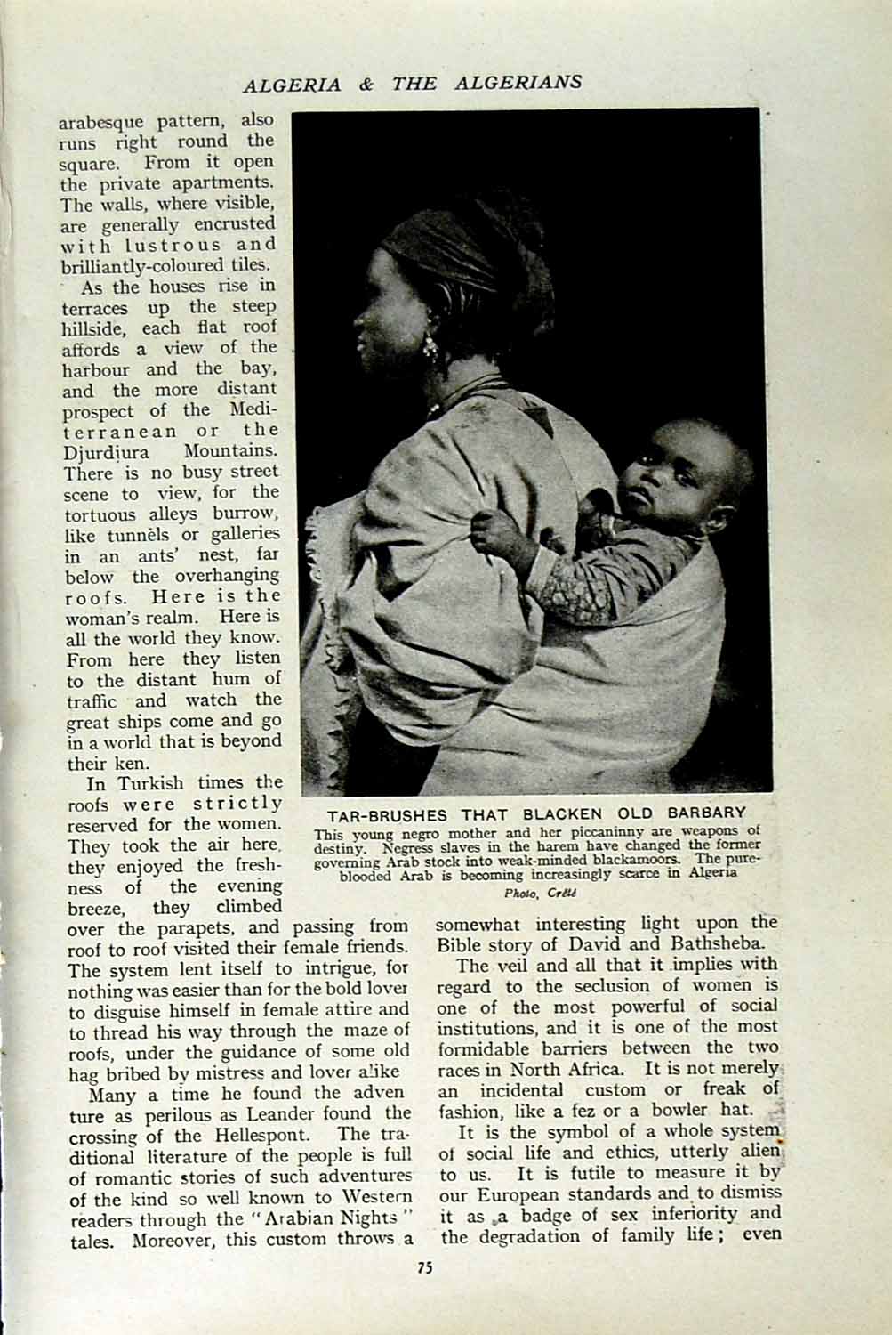 Old Vintage Print C1920 Negro Mother Piccaninny Baby Nomad Maid Couscous 20th