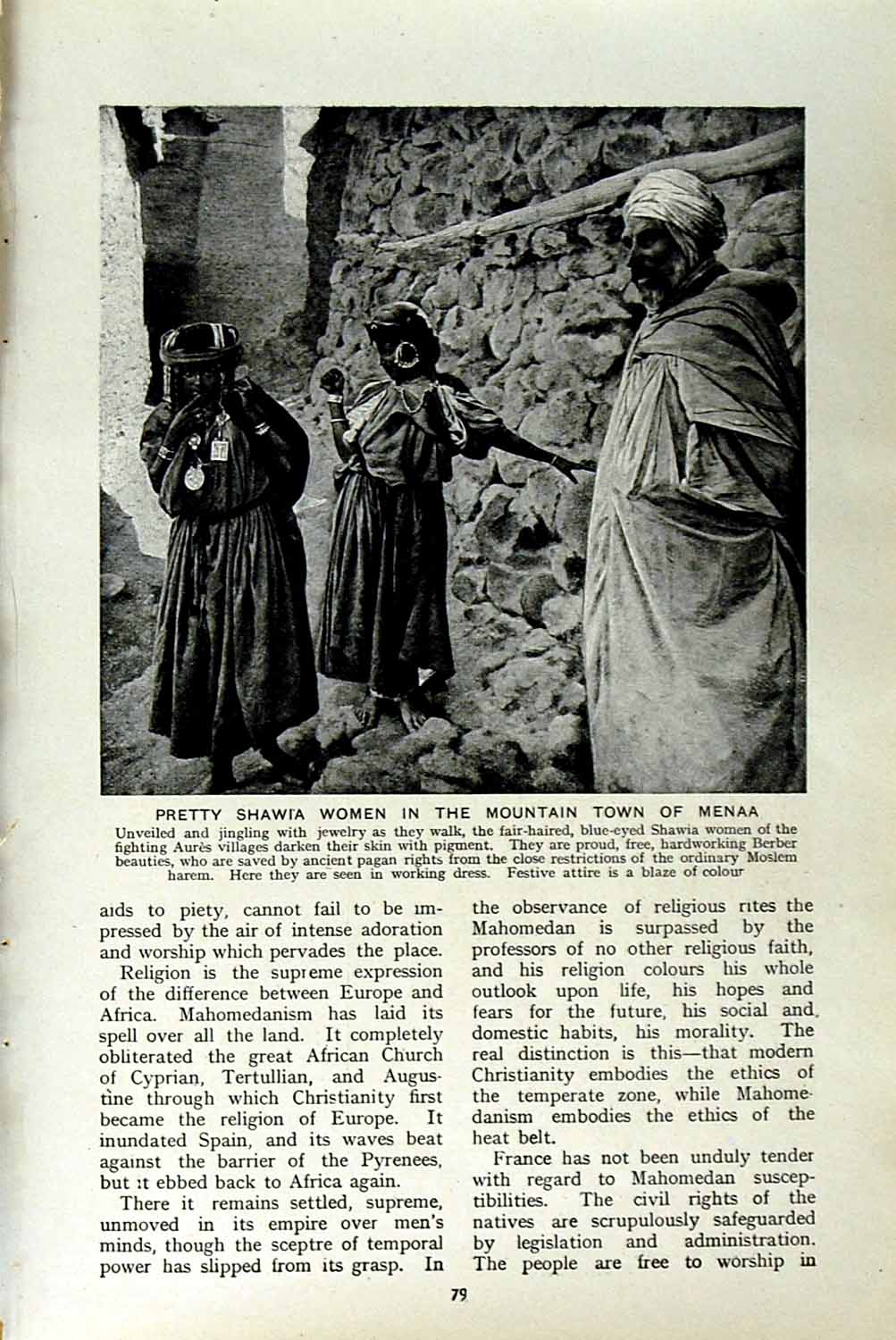Original Old Vintage Print C1920 Shawia Women Town Menaa Camel Boy Algeria 20th