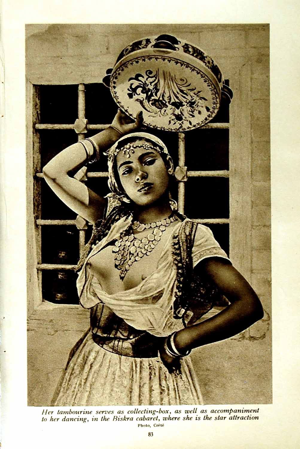 Old Vintage Print C1920 Tamborine Biskra Cabaret Girl Arab Sheikh Negress 20th