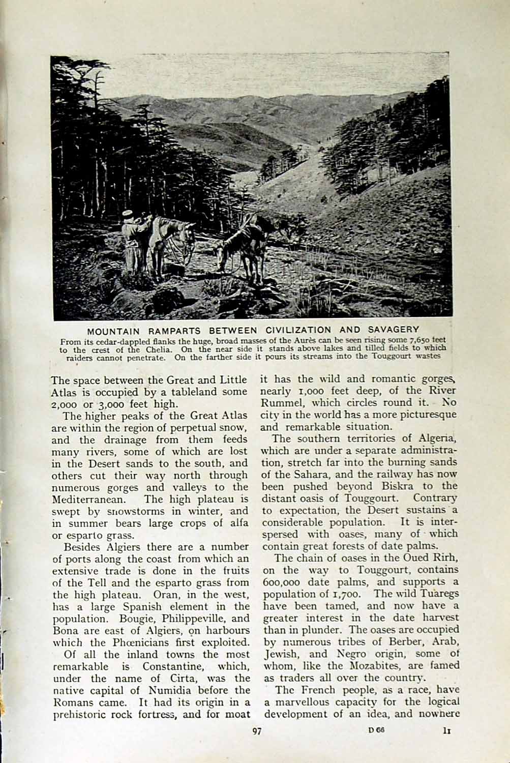 Original Old Vintage Print C1920 Mountains Chelia Algiers Moor People Africa