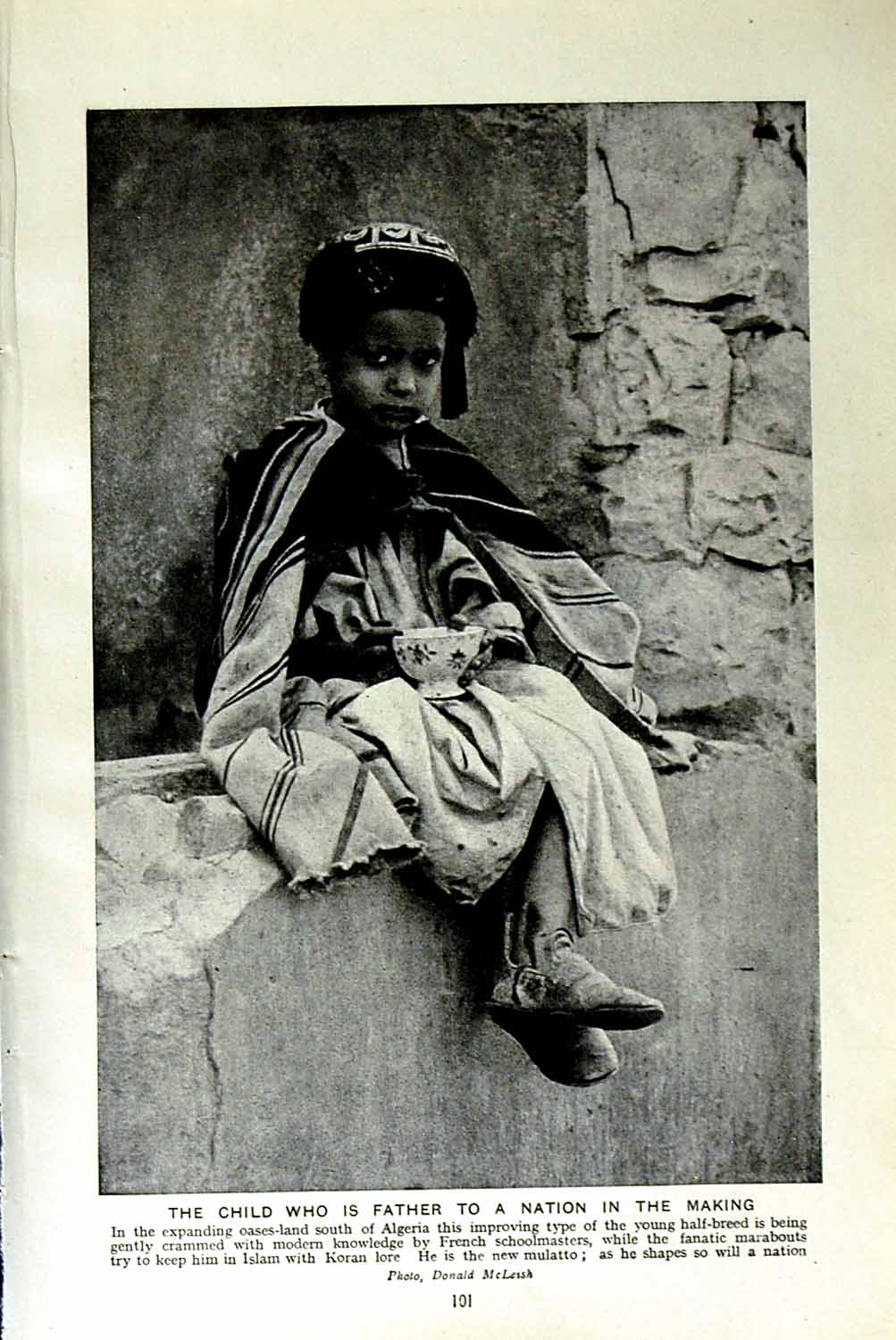 Original Old Vintage Print C1920 Algerian Child Boy Islam Koran Lore Mulatto