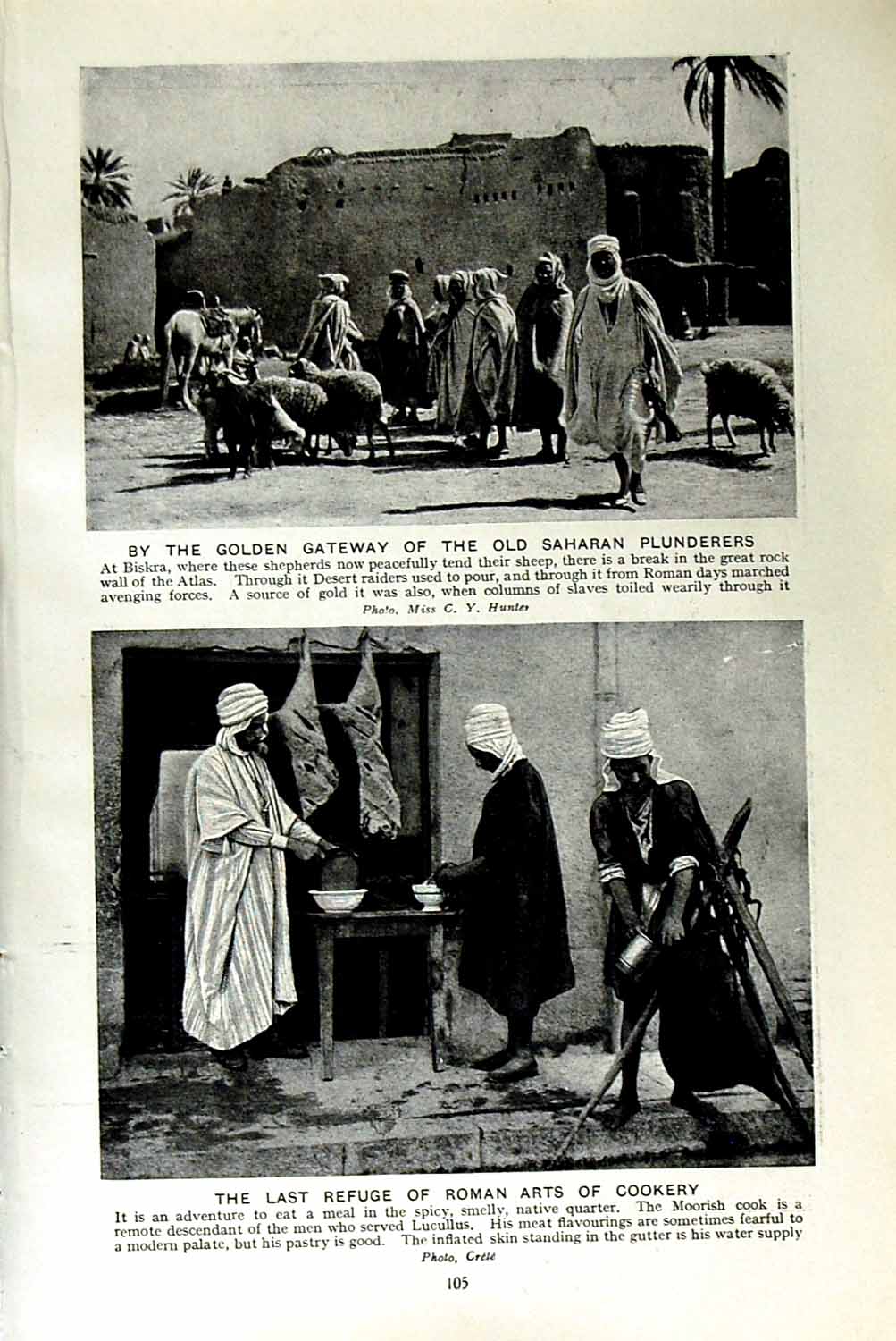 Original Old Vintage Print C1920 Gen Gateway Saharan Plunderers Biskra Cookery
