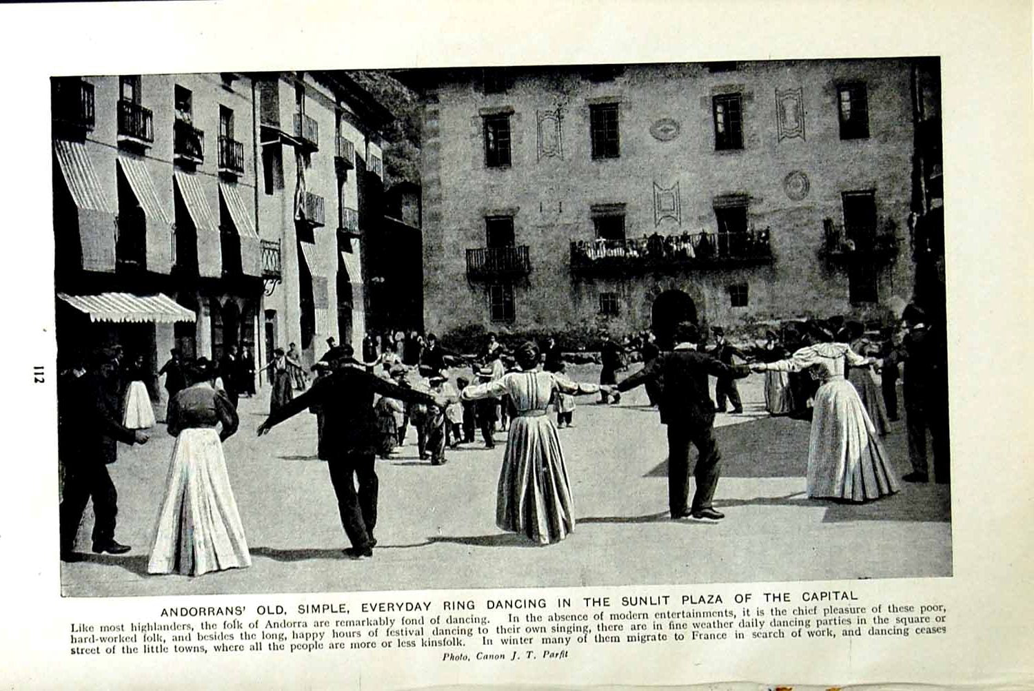 Original Old Vintage Print C1920 Andorrans Dancing Sunlit Plaza Andorra People