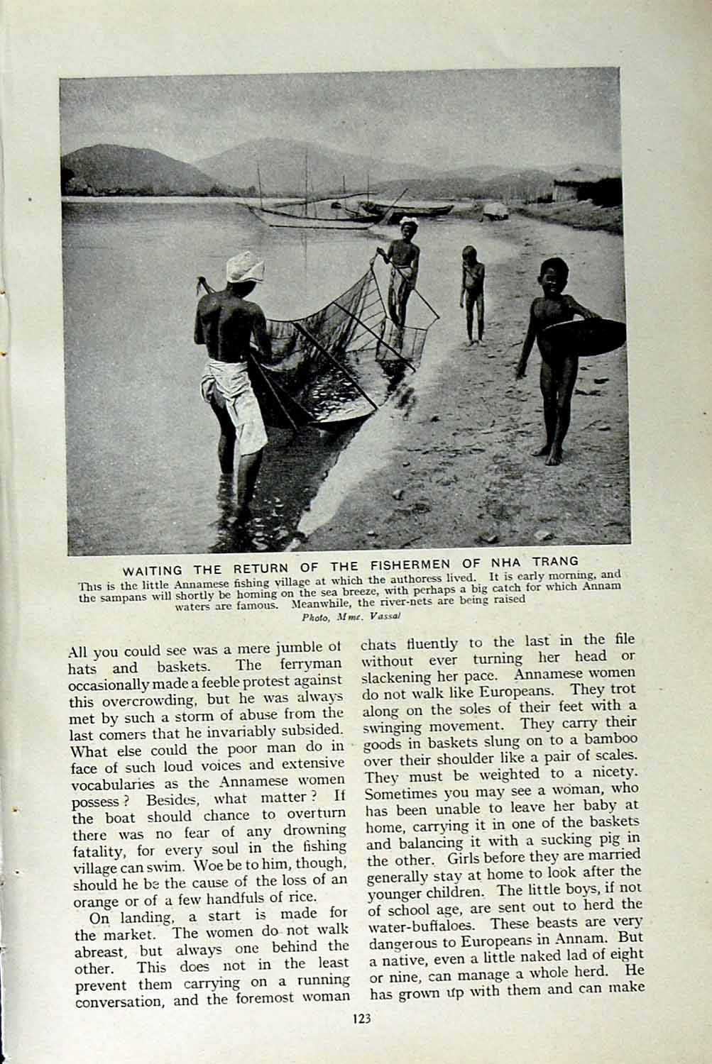 Original Old Vintage Print C1920 Fishermen Nha Trang Annam Buffalo Moi Spearmen