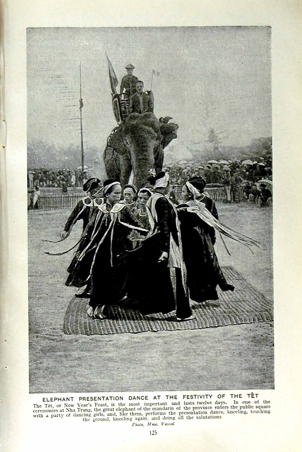 Old Vintage Print C1920 Elephant Dance Festivity Tet Annam Houses Shore 20th