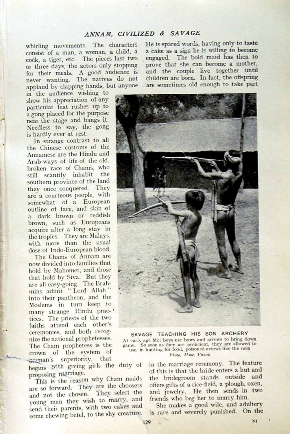 Original Old Vintage Print C1920 Annam Savage Archery Moi Boys Reaping Rice